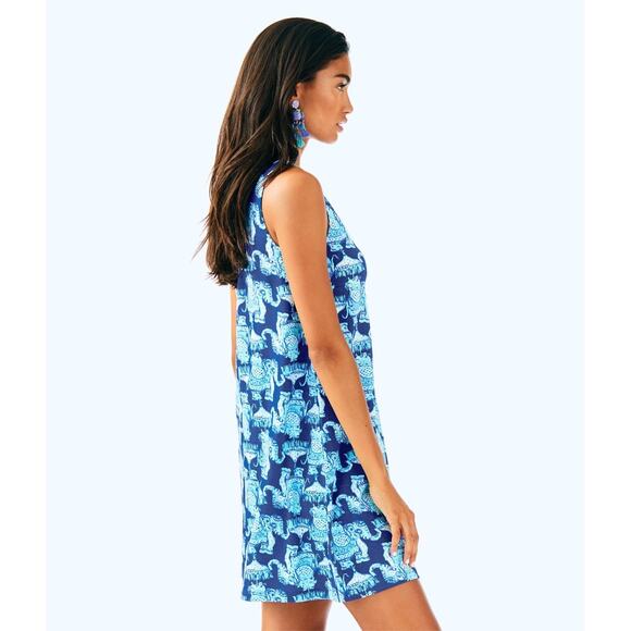 Lilly Pulitzer Women's Kristen Dress Deep Indigo Joy Ride Elephant Blue Large - Picture 3 of 8